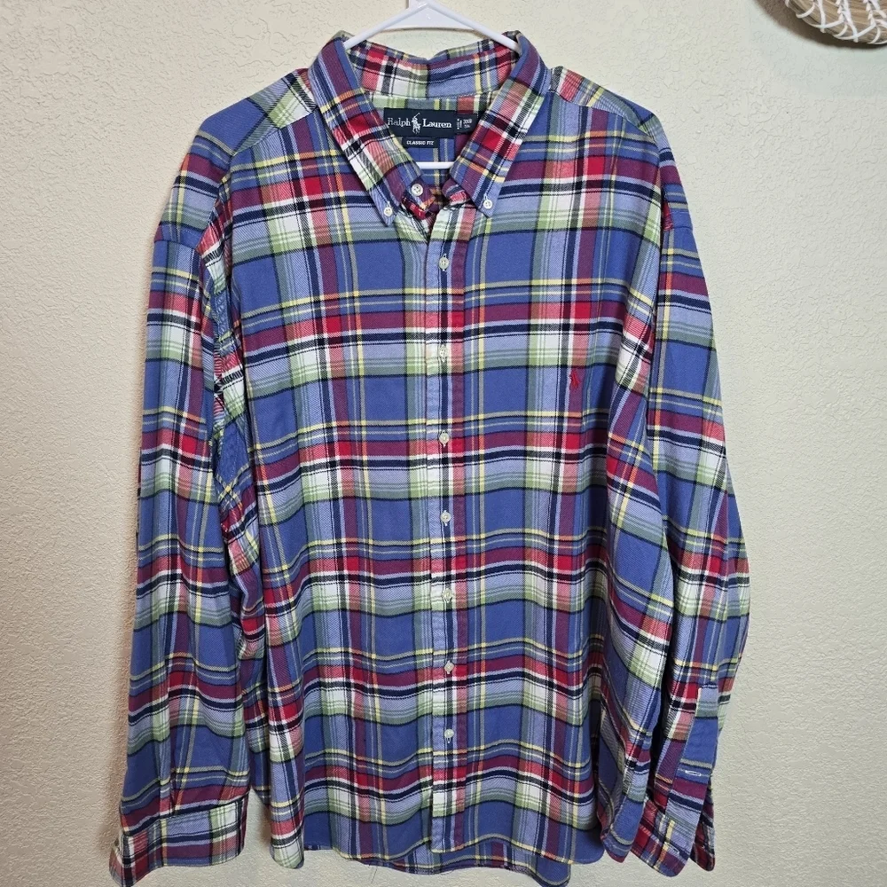 Polo Ralph Lauren Men's 3xbig Classic Fit Flannel Shirt Blue Plaid